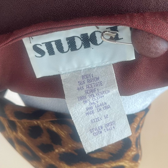 Studio 1 Y2K Vintage Brown Dress with Leopard-Print Scarf size 12 - Picture 14 of 14
